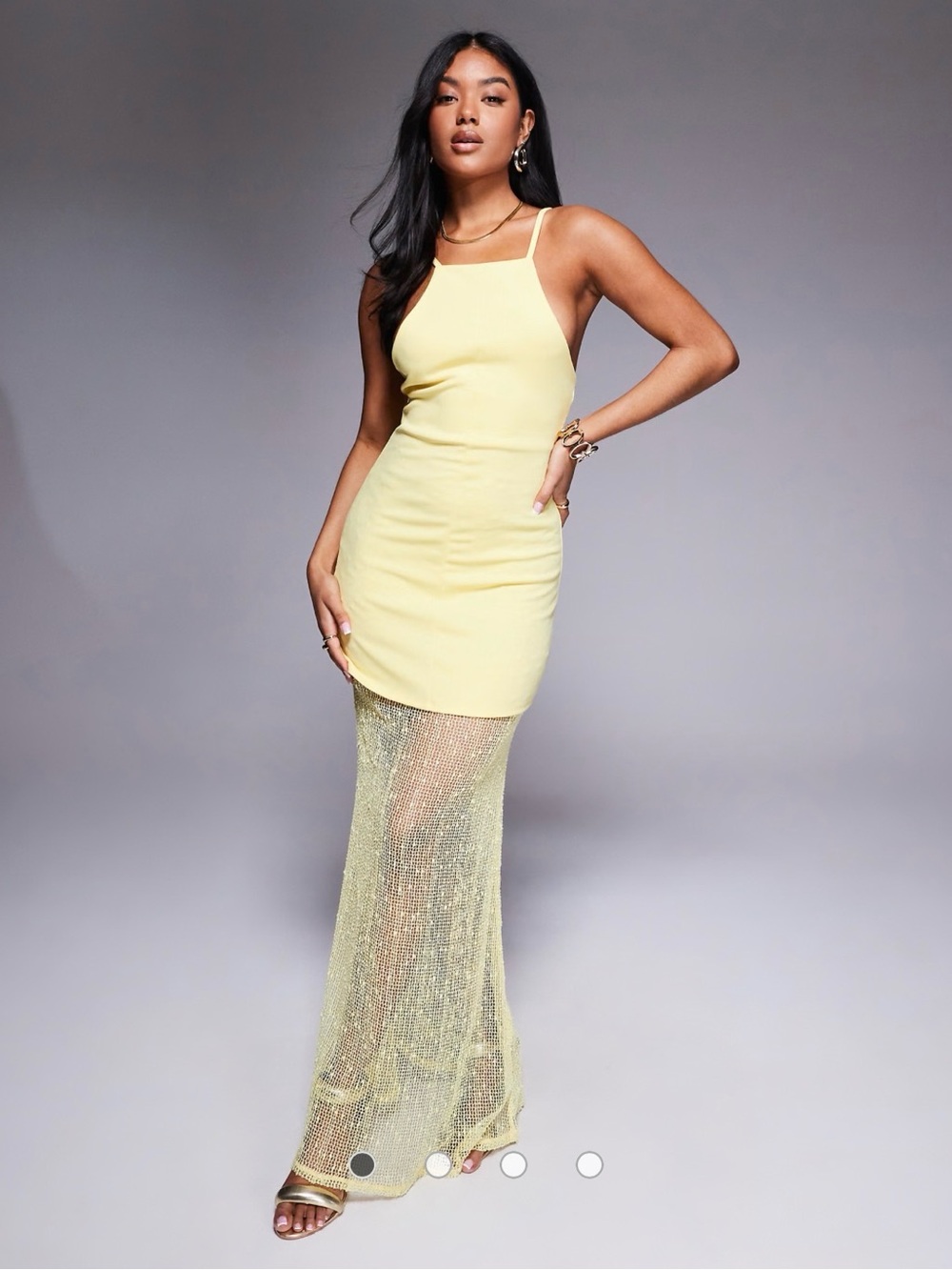 ASOS Pale Yellow Sheer-Mesh Maxi Dress - Picture 1 of 4